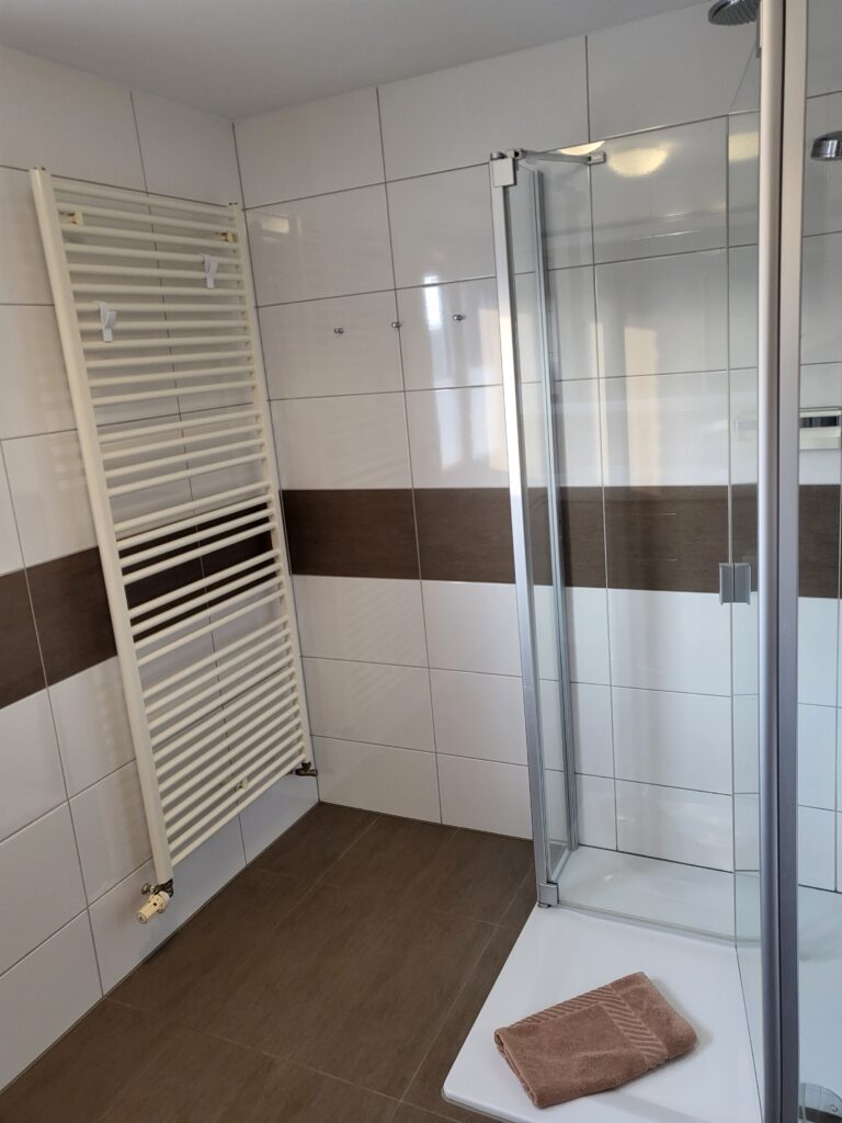 Barrierefreies Badezimmer mit Dusche in Ferienwohnung.